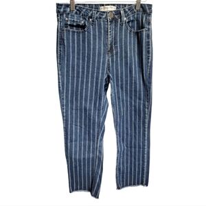 Indigo Rein Denim Jeans Striped Raw Hem Cropped Stretch - Size 11 and/or 31/27
